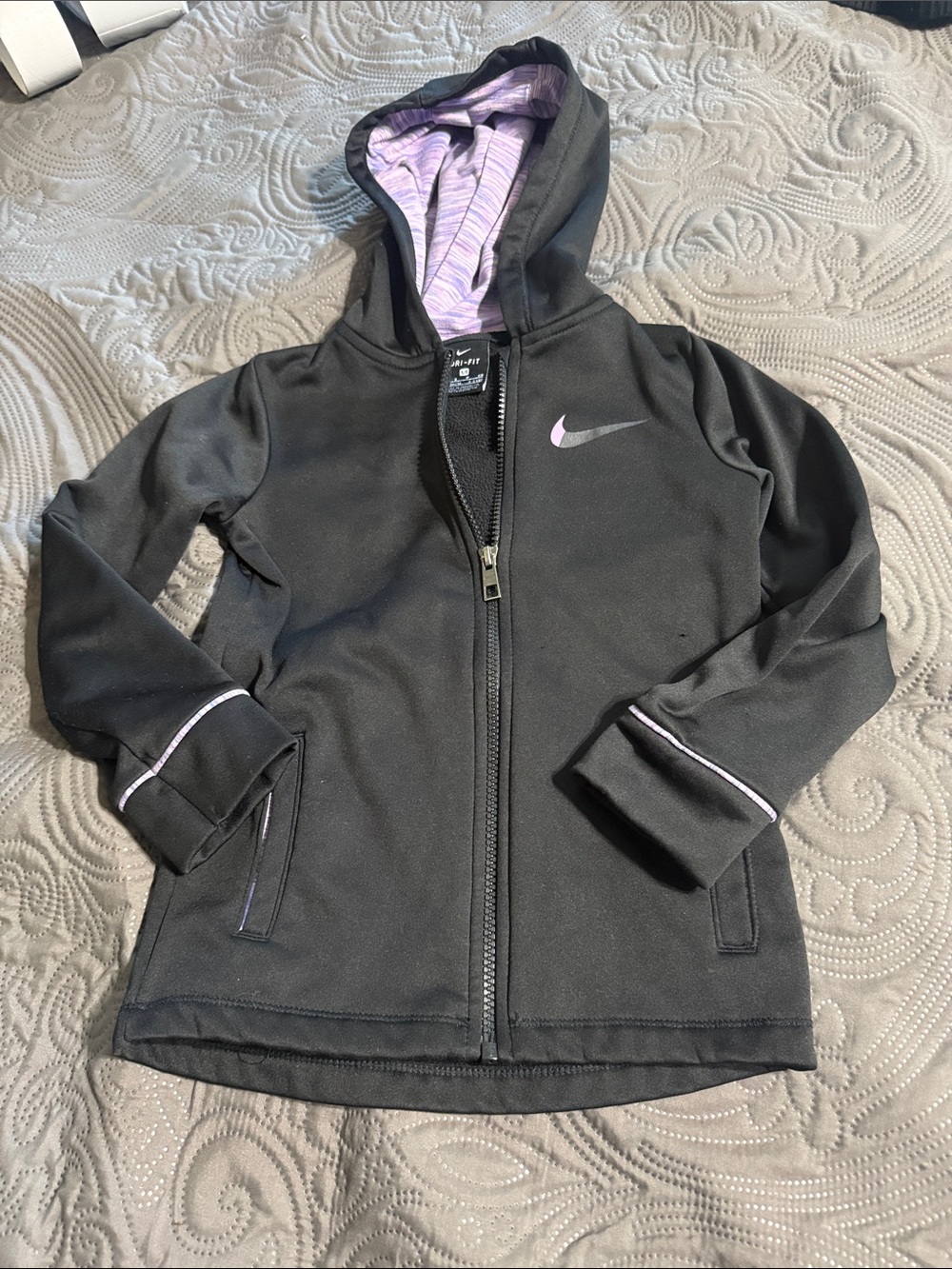 Nike Black Kids Hooded Jacket with Purple Accents